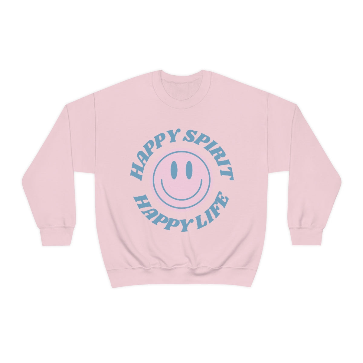 Happy Spirit Happy Life Sweatshirt, VSCO Girl Crewneck, Oversized Retro Font Graphic Tumblr, Front Print Smile Face Trendy Cover Up Top