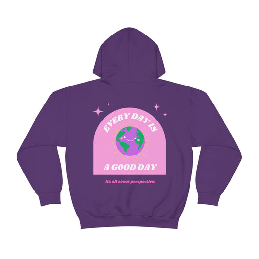 Retro Every Day is a Good Day, Its All About Perspective Earth Pink Purple Back Graphic Hoodie, VSCO Girl Oversized Trendy Tumblr Sweatshirt