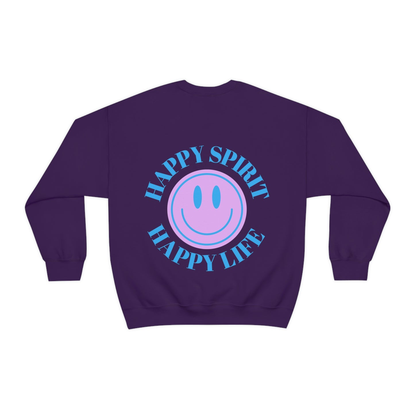 Happy Spirit Happy Life Sweatshirt, Gildan VSCO Girl Crewneck, Oversized Tumblr, Back Print Smile Happy Mind Trendy, Beach Lake Cover Up