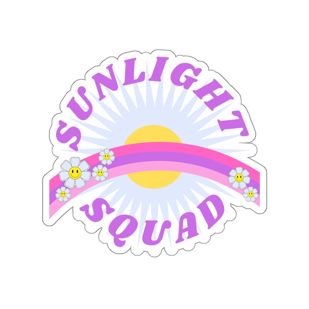 Aesthetic Sticker Sunlight Squad, Smile Flower Happy Mind Die-Cut Sticker, Positivity Pink Purple Earth Smile Y2K Graphic Sticker