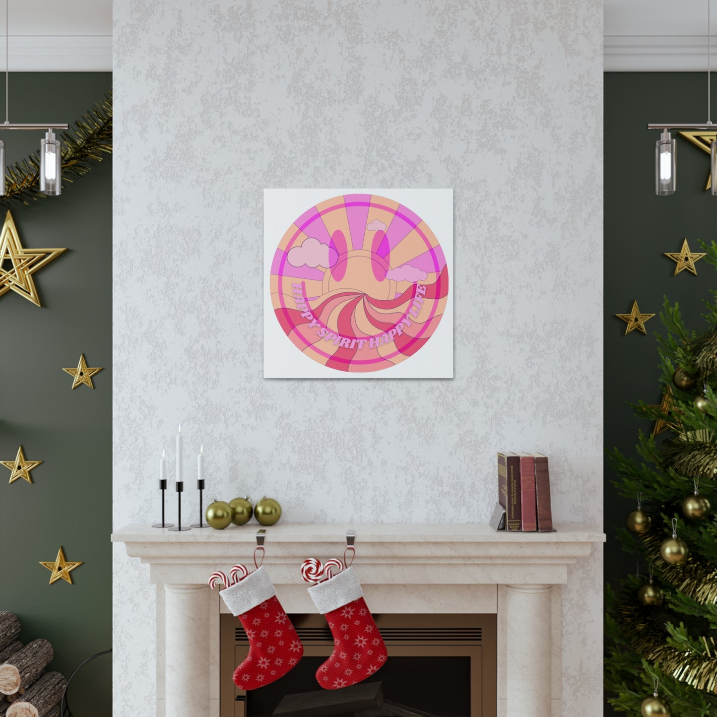 Smile Face Wall Art, Aesthetic Smile Face Gallery Canvas Wrap, Sunset Wall Art, Bedroom Wall Art, Pink Smile Decoration, Home Decoration