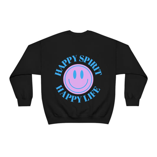 Happy Spirit Happy Life Sweatshirt, Gildan VSCO Girl Crewneck, Oversized Tumblr, Back Print Smile Happy Mind Trendy, Beach Lake Cover Up