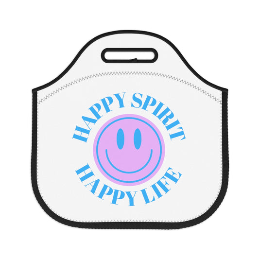 Happy Spirit Happy Life Lunch Bag, White Purple Lavender Happy Mind Neoprene Lunch Bag, Smile Travel Cooler, VSCO Girl, Tumblr Aesthetic