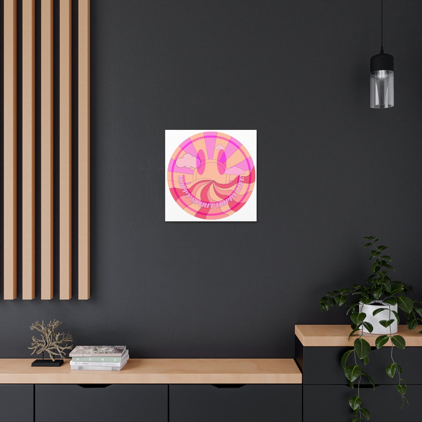 Smile Face Wall Art, Aesthetic Smile Face Gallery Canvas Wrap, Sunset Wall Art, Bedroom Wall Art, Pink Smile Decoration, Home Decoration