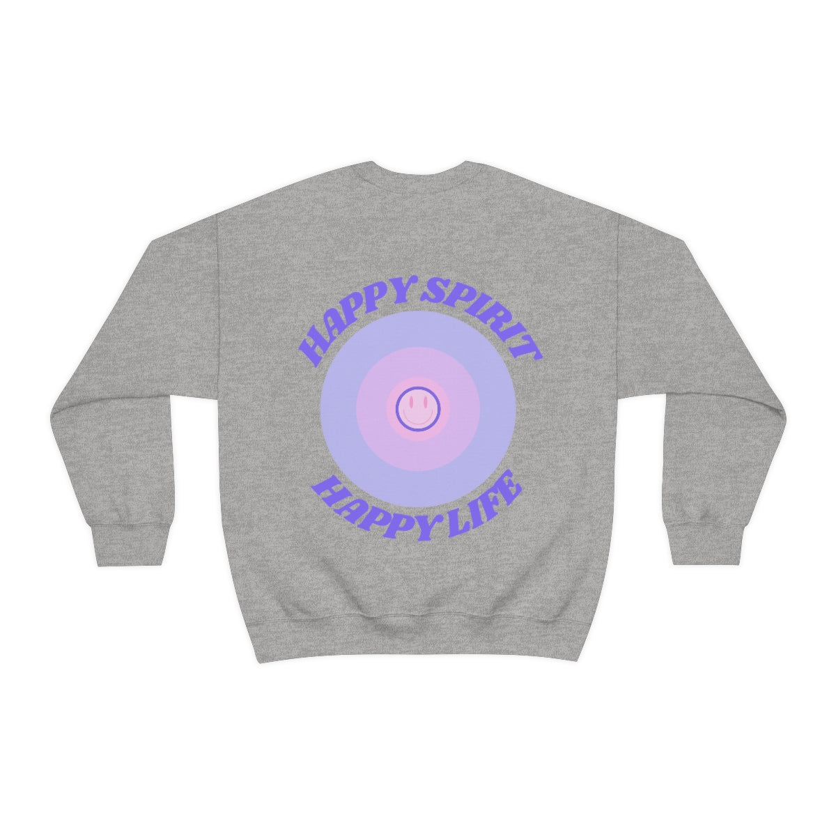 Retro Happy Spirit Happy Life Lavender Lilac Pink Smile Graphic Crewneck, VSCO Girl Sweatshirt, Tumblr Oversized Trendy Back Print Pullover