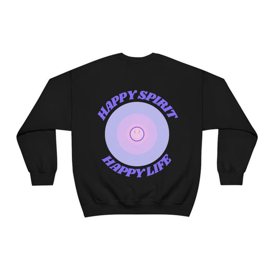 Retro Happy Spirit Happy Life Lavender Lilac Pink Smile Graphic Crewneck, VSCO Girl Sweatshirt, Tumblr Oversized Trendy Back Print Pullover