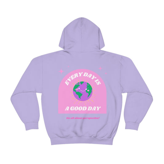 Retro Every Day is a Good Day, Its All About Perspective Earth Pink Purple Back Graphic Hoodie, VSCO Girl Oversized Trendy Tumblr Sweatshirt