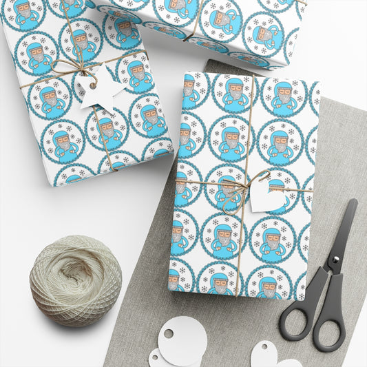 Blue Santa Gift Wrap Paper, Blue Santa Claus Paper, Pastel Christmas Paper, Blue Holiday Wrapping Paper