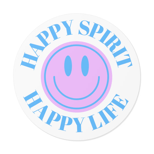 Happy Spirit Happy Life Round Vinyl Stickers, UV Smiley Stickers, Smile Sticker, Tumblr Retro Smile, VSCO Girl, Computer, Skateboard, Bumper