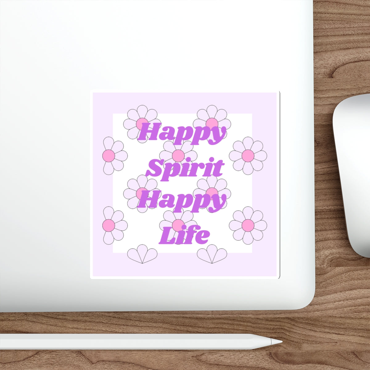 Aesthetic Sticker Happy Spirit Happy Life, Happy Mind Positivity Die-Cut Sticker, Flowered Pink Purple Earth Smile Y2K Graphic