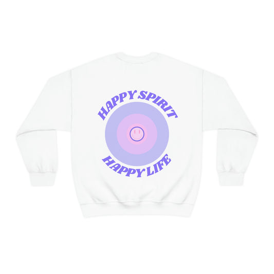 Retro Happy Spirit Happy Life Lavender Lilac Pink Smile Graphic Crewneck, VSCO Girl Sweatshirt, Tumblr Oversized Trendy Back Print Pullover