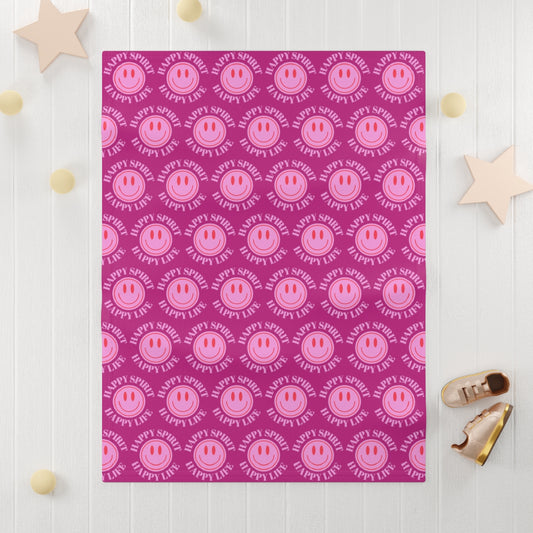 Happy Spirit Happy Life Pink Smile Aesthetic Baby Blanket, Pink Smile Blanket, Pink and Red Baby Positivity Binkie