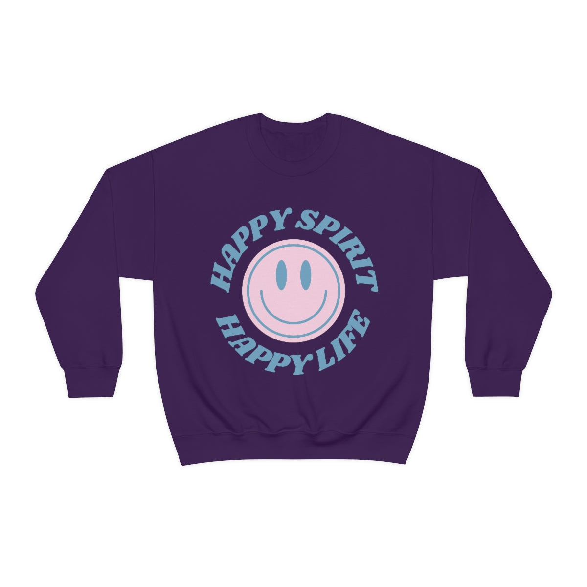 Happy Spirit Happy Life Sweatshirt, VSCO Girl Crewneck, Oversized Retro Font Graphic Tumblr, Front Print Smile Face Trendy Cover Up Top