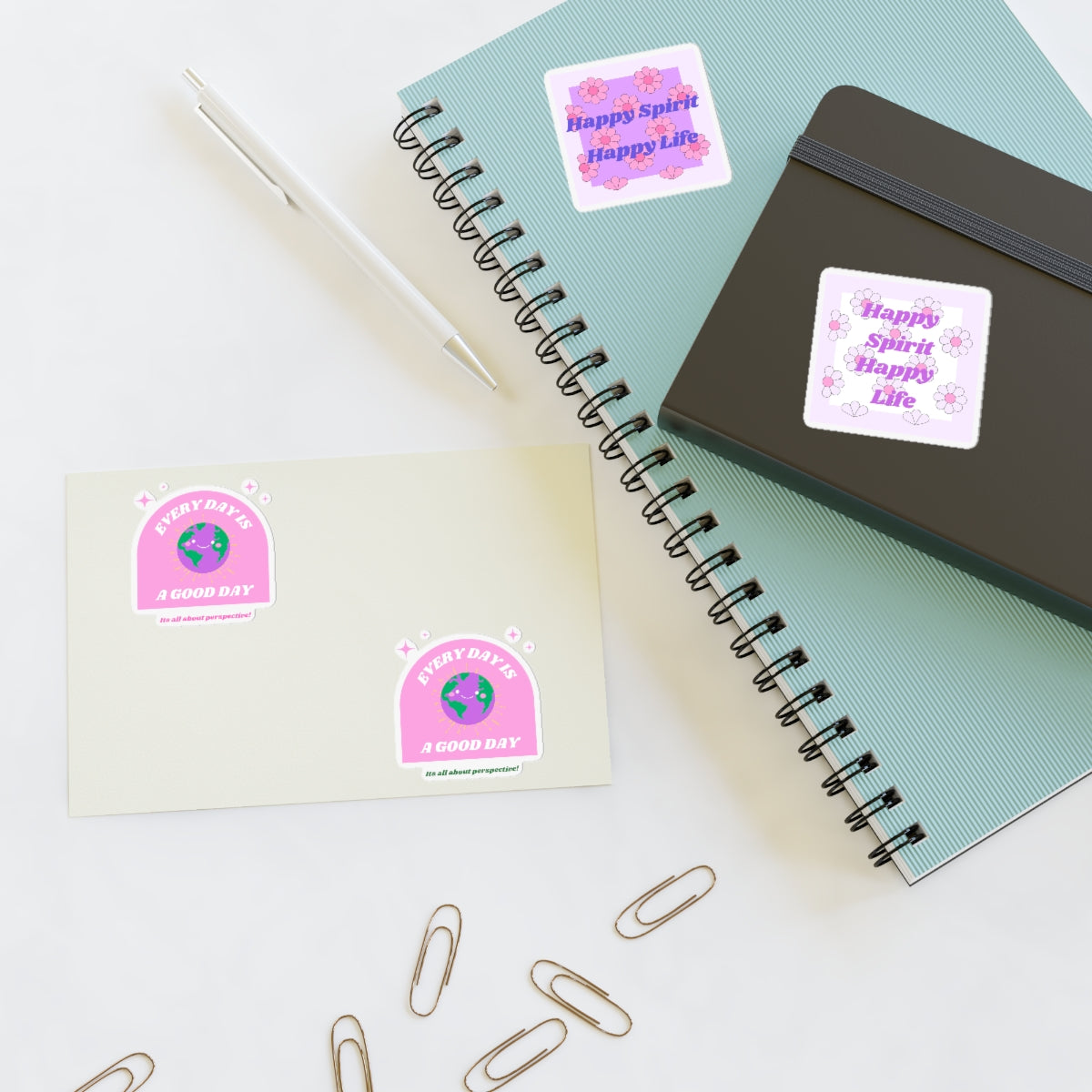 Retro Happy Spirit Happy Life Sticker Sheets, Every Day is a Good Day Stickers Positivity Happy Mind, Tumblr Vinyl Pink Purple Aesthetic