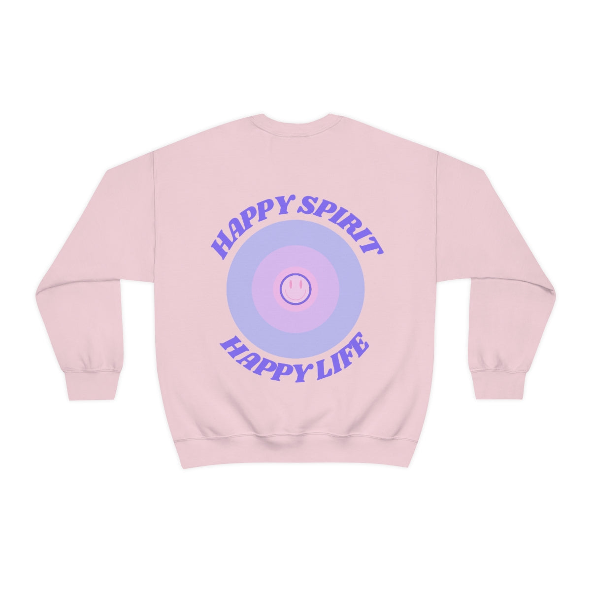 Retro Happy Spirit Happy Life Lavender Lilac Pink Smile Graphic Crewneck, VSCO Girl Sweatshirt, Tumblr Oversized Trendy Back Print Pullover