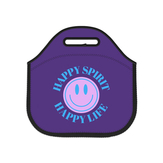 Happy Spirit Happy Life Lunch Bag, White Purple Lavender Happy Mind Neoprene Lunch Bag, Smile Travel Cooler, VSCO Girl, Tumblr Aesthetic