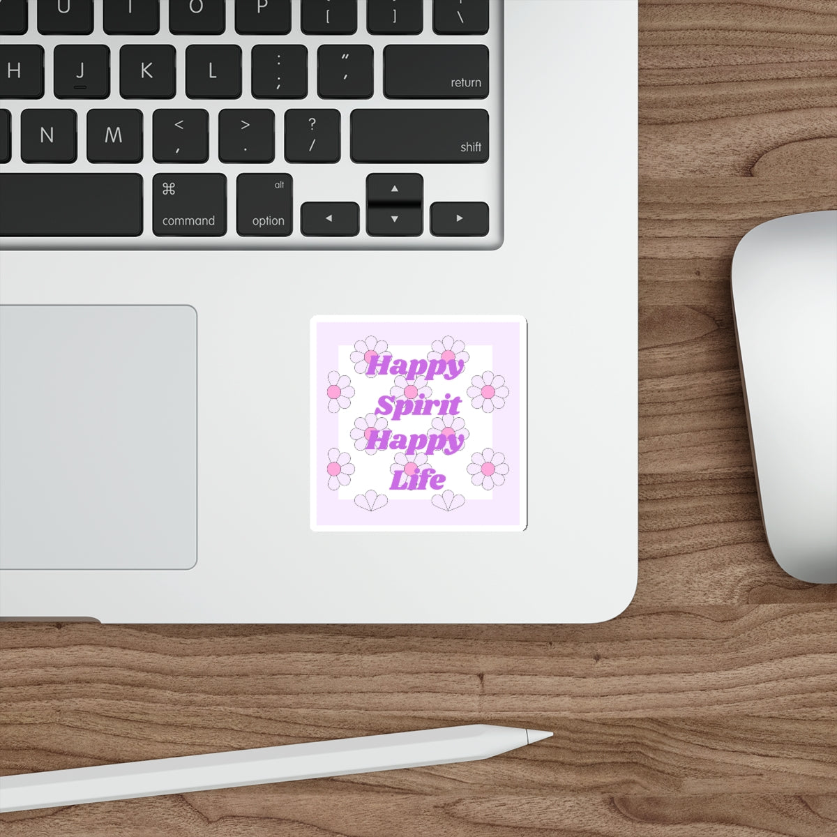 Aesthetic Sticker Happy Spirit Happy Life, Happy Mind Positivity Die-Cut Sticker, Flowered Pink Purple Earth Smile Y2K Graphic