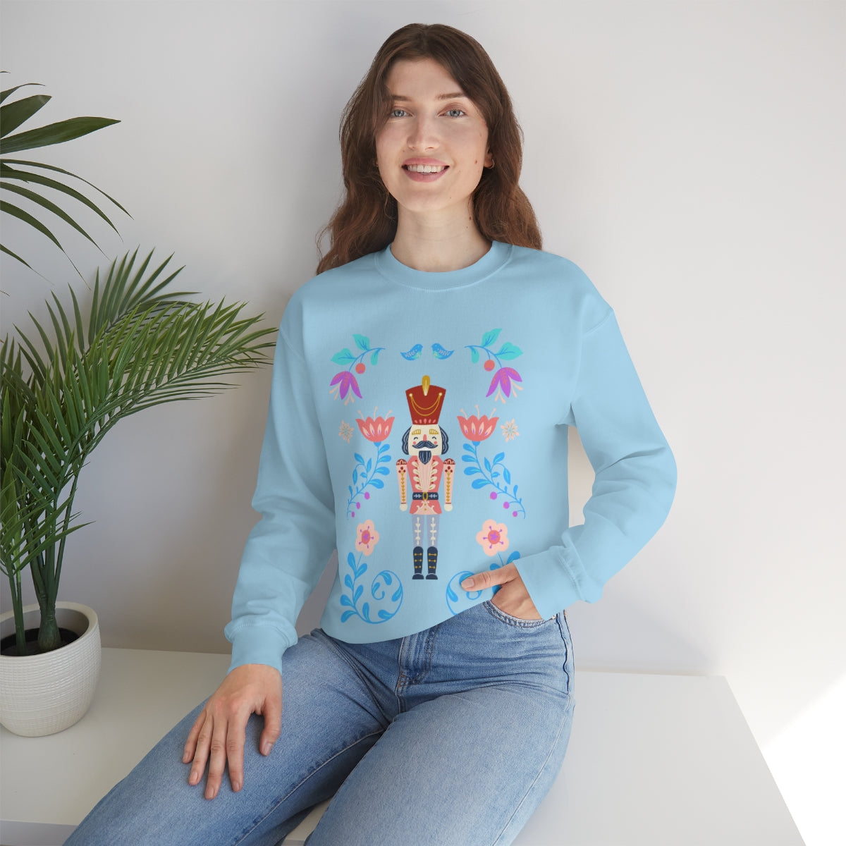 Nutcracker Modern Sweatshirt, Blue Nutcracker Sweatshirt, Trendy Christmas Minimalist  Sweatshirt, Xmas Crewneck Bright Color Crewneck