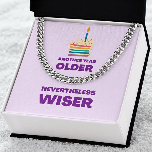 Birthday Gift, Birthday Chain, Birthday Jewelry, Rainbow Gift, 14K Chain, Stainless Steel, Older Wiser, Birthday, Rainbow Cake, Purple