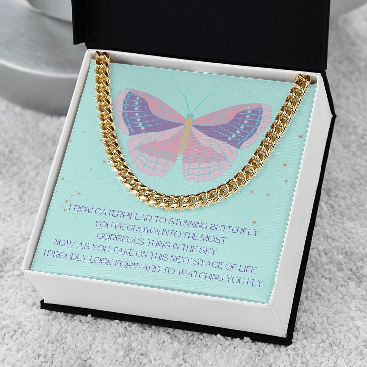 Gift for Daughter, Stepdaughter, Niece, Girl, Sister Life Event Gift, Quinceanera Gift, Sweet 16 Gift, Cuban Link Chain, Butterfly Necklace