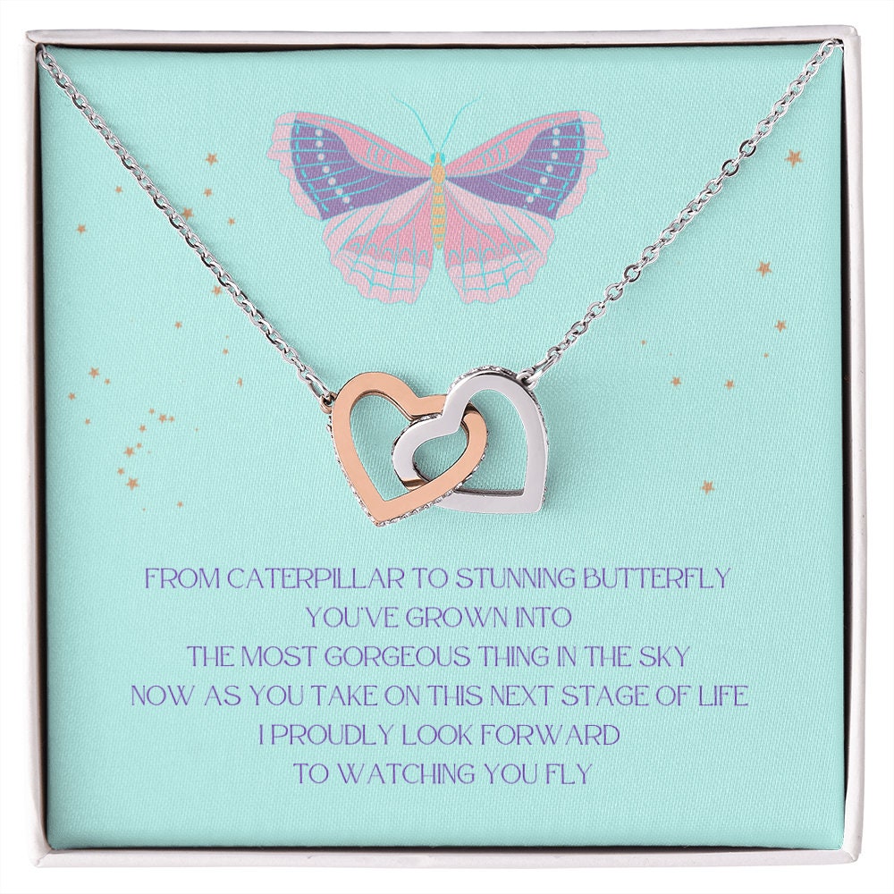 Gift for Daughter, Stepdaughter, Niece, Girl Gift, Sister Life Event Gift, Quinceanera Gift, Sweet 16 Gift, Heart Link, Butterfly Necklace