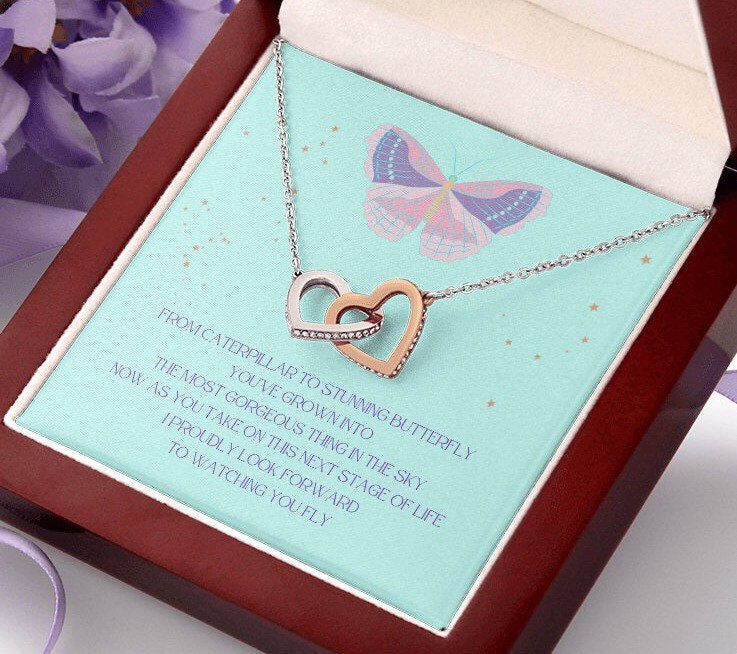 Gift for Daughter, Stepdaughter, Niece, Girl Gift, Sister Life Event Gift, Quinceanera Gift, Sweet 16 Gift, Heart Link, Butterfly Necklace