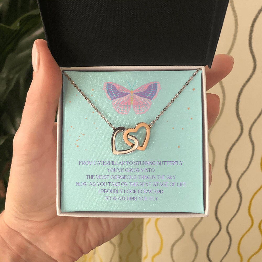 Gift for Daughter, Stepdaughter, Niece, Girl Gift, Sister Life Event Gift, Quinceanera Gift, Sweet 16 Gift, Heart Link, Butterfly Necklace