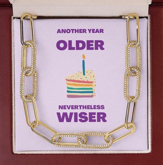 Birthday Gift, Birthday Gift for Her, Birthday Jewelry, 14k Gold Chain, Forever Linked, Pave, Lavender, Older Wiser Card, Rainbow Cake, Lux