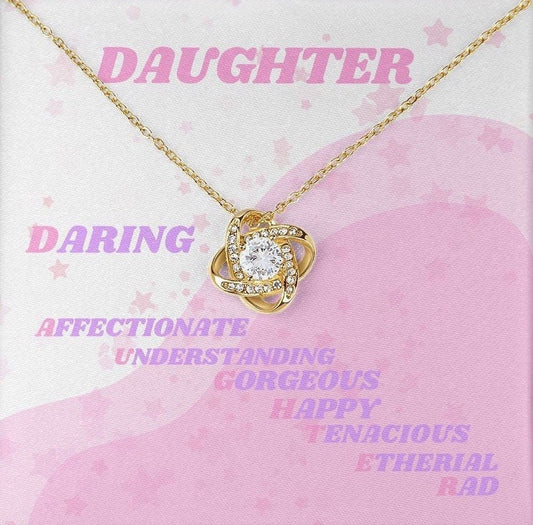 Daughter Gold Necklace, Classical Open Heart, Love Knot Necklace for Girl, Daughter Daring Retro Card Pendant Jewelry