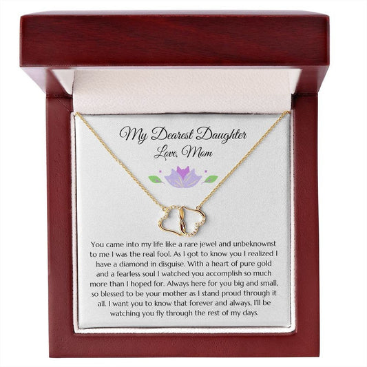 Daughter Gift From Mom Diamond and Gold Heart Everlasting Love Necklace