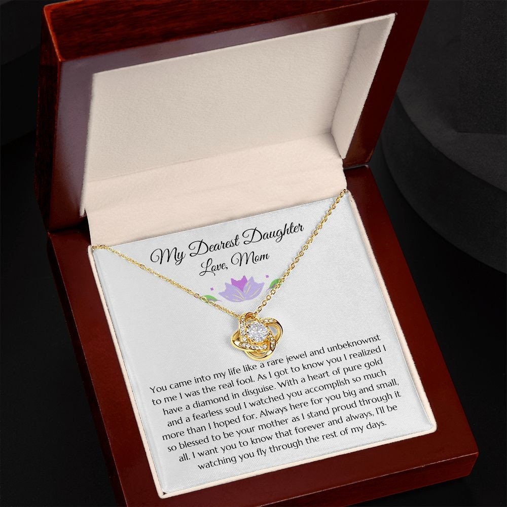 Daughter Gift From Mother, Love Knot Necklace from Mom, Purple Graphic Pendant
