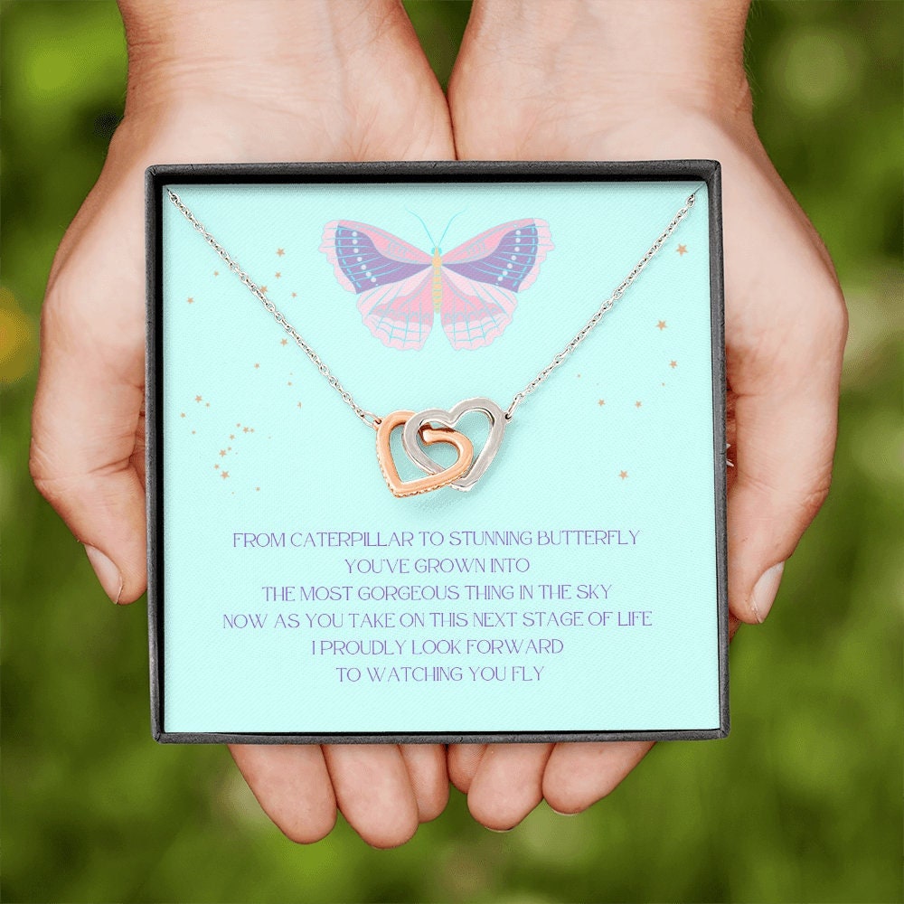 Gift for Daughter, Stepdaughter, Niece, Girl Gift, Sister Life Event Gift, Quinceanera Gift, Sweet 16 Gift, Heart Link, Butterfly Necklace