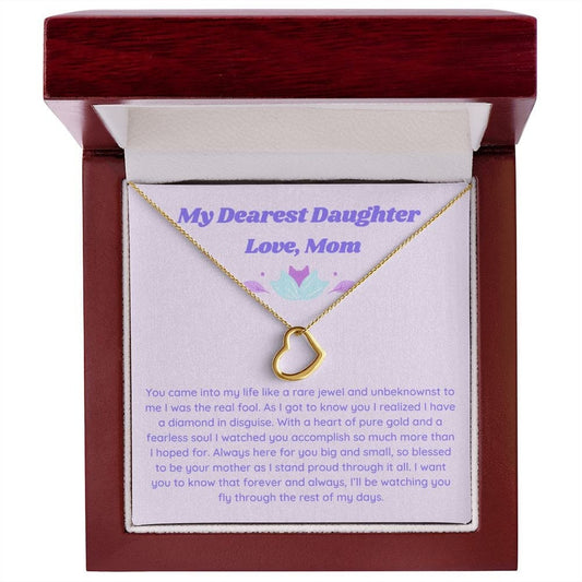 Retro Lavender Daughter Gift, Gold Minimalist Delicate Heart Necklace for Girl, Heartfelt Daughter Necklace