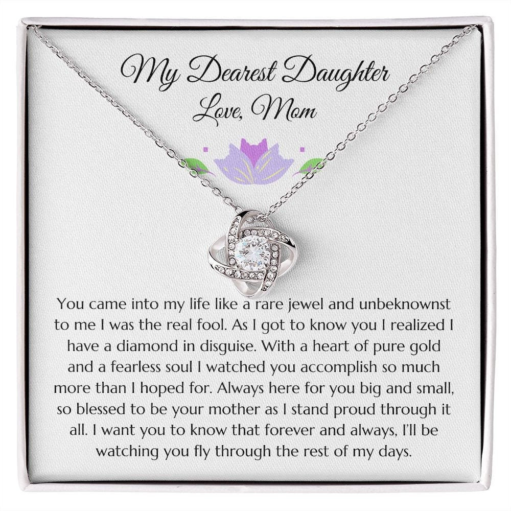 Daughter Gift From Mother, Love Knot Necklace from Mom, Purple Graphic Pendant