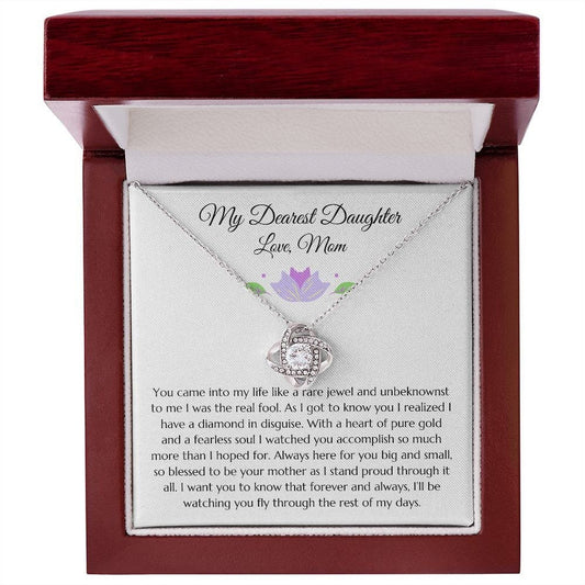 Daughter Gift From Mother, Love Knot Necklace from Mom, Purple Graphic Pendant