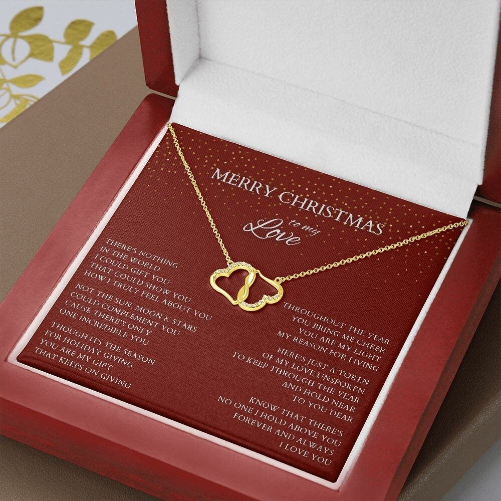 Merry Christmas to My Love Diamond and Gold Necklace to Wife, Everlasting Love Necklace to Lover, Christmas Gift for Partner