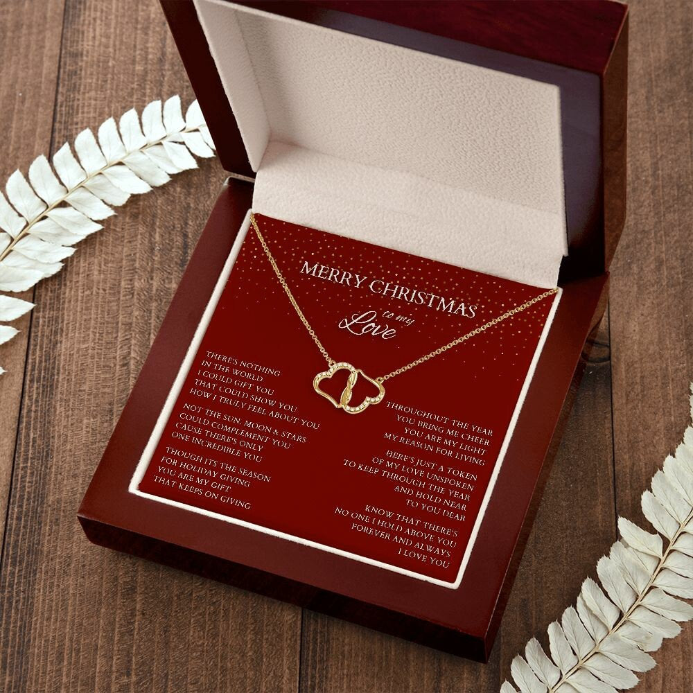 Merry Christmas to My Love Diamond and Gold Necklace to Wife, Everlasting Love Necklace to Lover, Christmas Gift for Partner