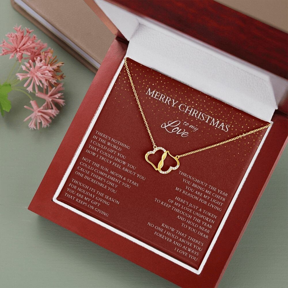 Merry Christmas to My Love Diamond and Gold Necklace to Wife, Everlasting Love Necklace to Lover, Christmas Gift for Partner