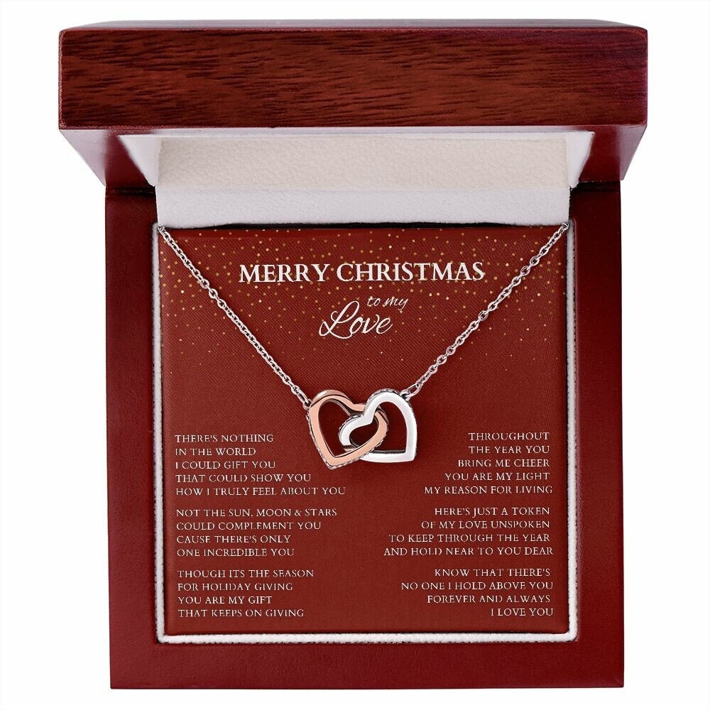 Wife Gift, Merry Christmas to My Love Necklace, Interlocking Hearts Christmas Gift for Wife or Lover or Daughter, Girlfriend Holiday Gift