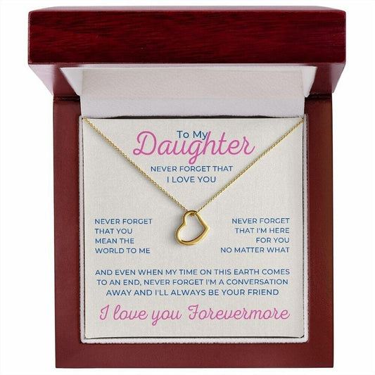 To My Daughter Delicate Heart Necklace, Daughter Gift Form Birthday or Christmas