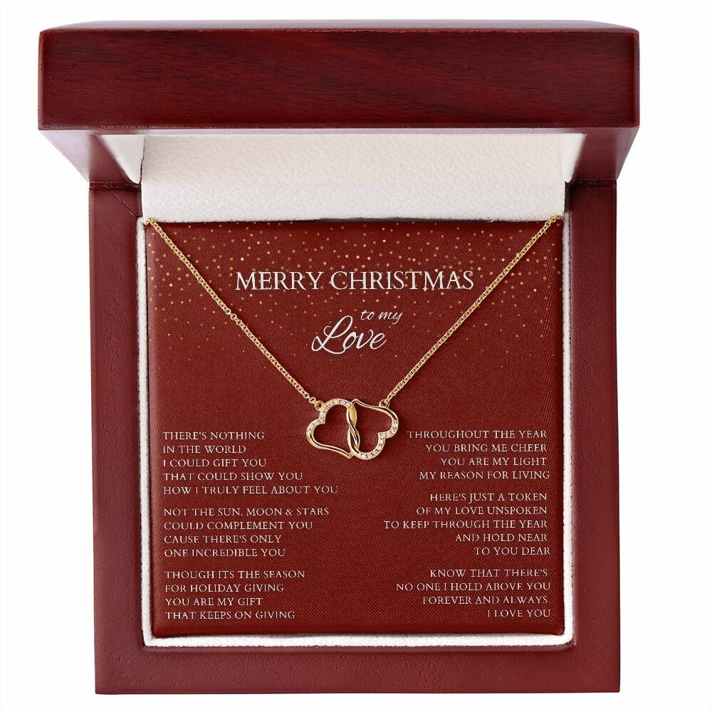 Merry Christmas to My Love Diamond and Gold Necklace to Wife, Everlasting Love Necklace to Lover, Christmas Gift for Partner