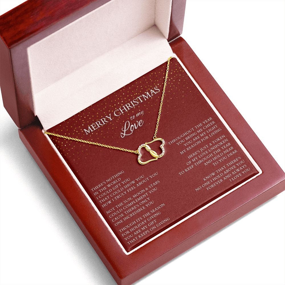 Merry Christmas to My Love Diamond and Gold Necklace to Wife, Everlasting Love Necklace to Lover, Christmas Gift for Partner