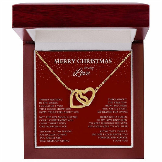 Wife Gift, Merry Christmas to My Love Necklace, Interlocking Hearts Christmas Gift for Wife or Lover or Daughter, Girlfriend Holiday Gift